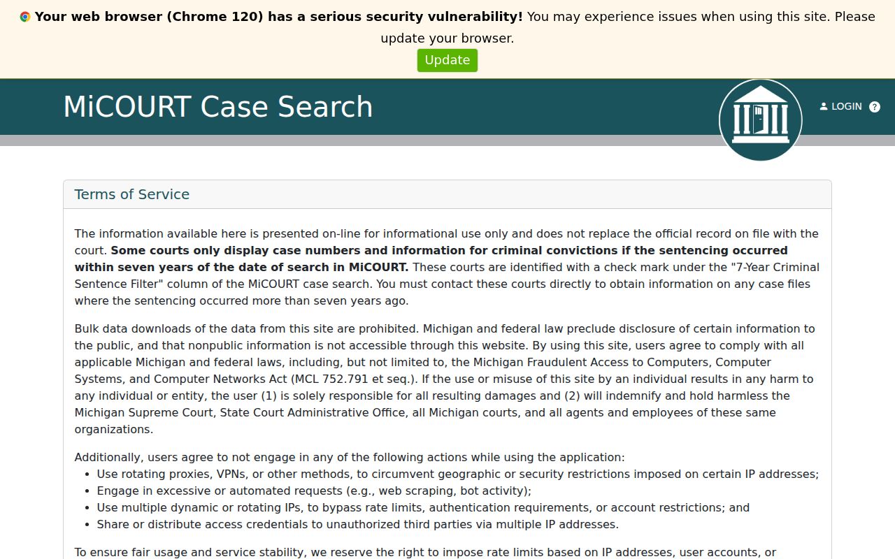 97th District Court scoped public case search route for Baraga County warrant records
