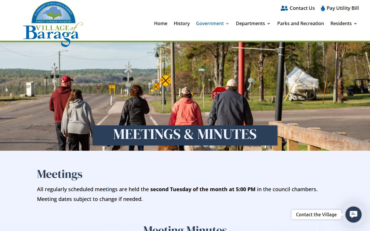 Village of Baraga meetings and minutes page, a civic record that does not list Baraga County warrant cases