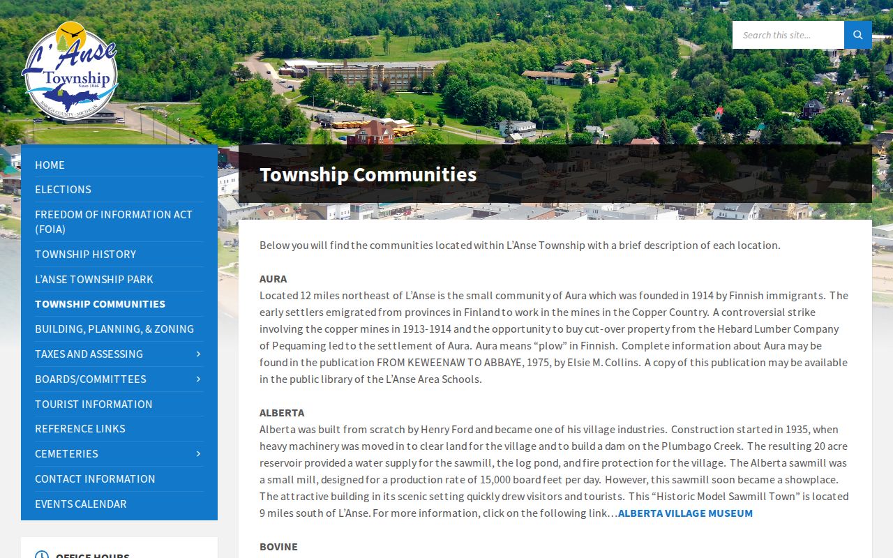 L'Anse Township community page showing the Baraga County seat where warrant records are kept