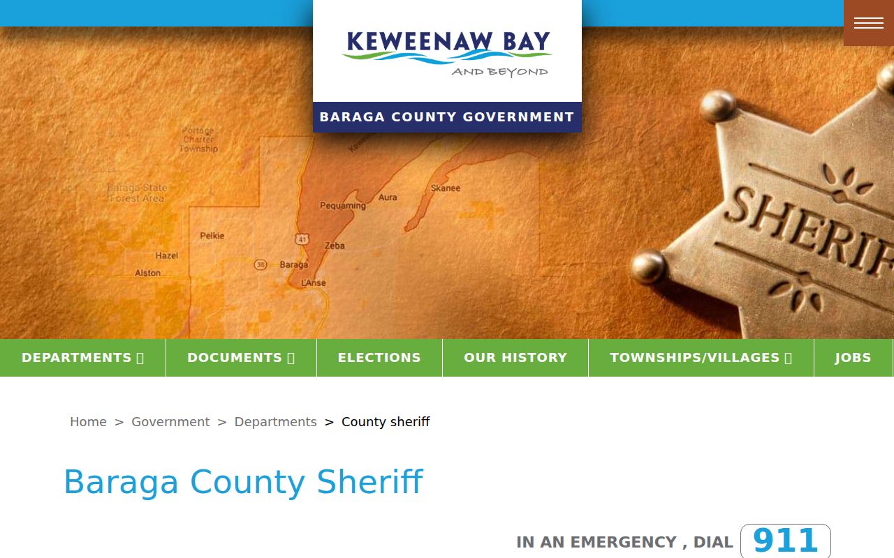Baraga County Sheriff page for the county office that serves warrants but posts no active warrant list